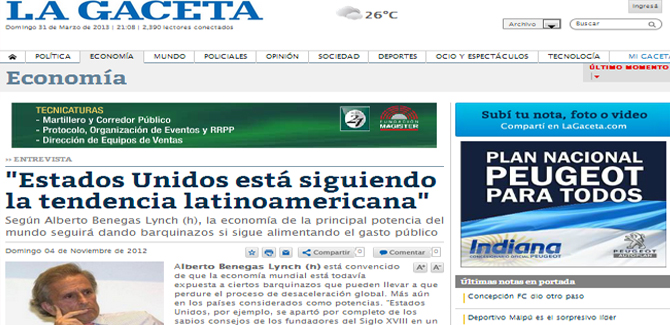 Entrevista a Alberto Benegas Lynch (h) en La Gaceta