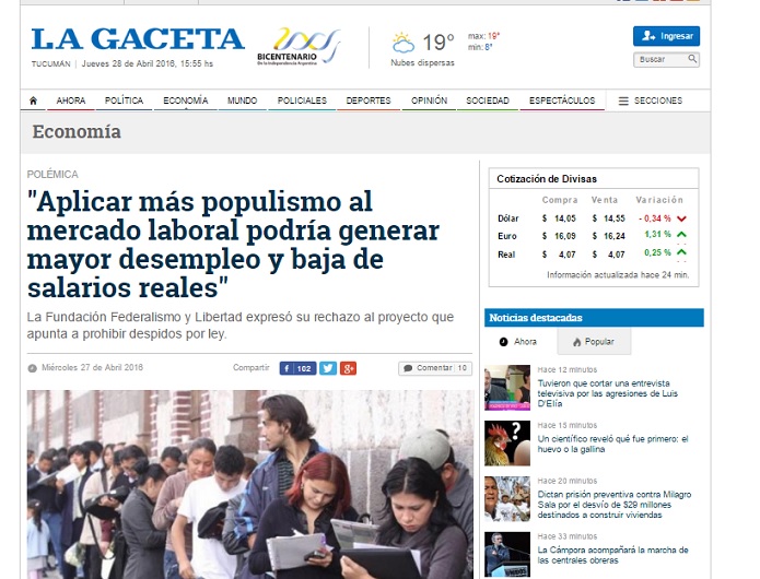 «Aplicar más populismo al mercado laboral podría generar mayor desempleo y baja de salarios reales»