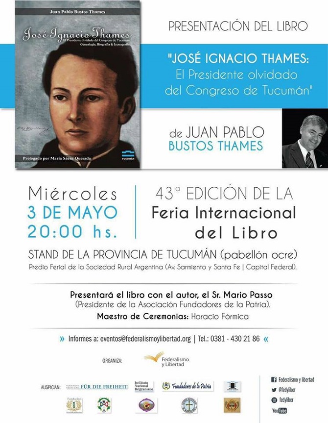 43º Feria del Libro: El 3 de mayo será presentado el nuevo libro de Juan Pablo Bustos Thames