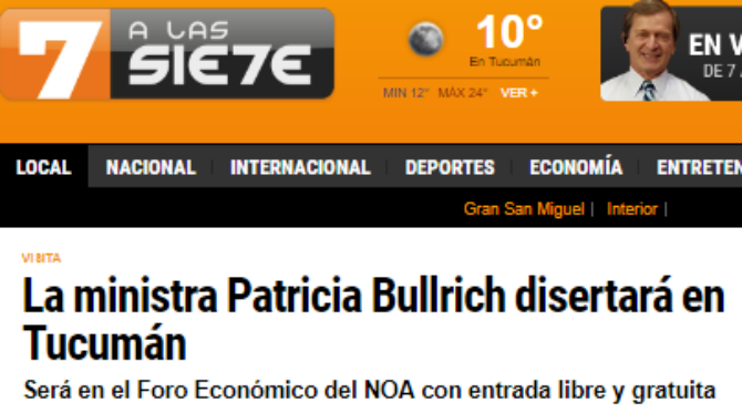 “La ministra Patricia Bullrich disertará en Tucumán”