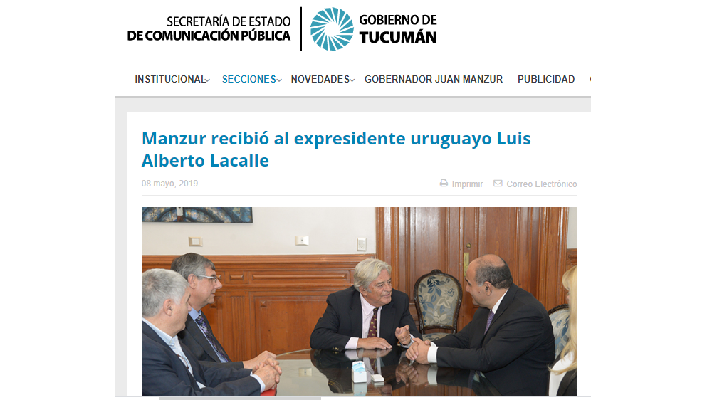 Gobernador recibió al expresidente uruguayo Luis Alberto Lacalle